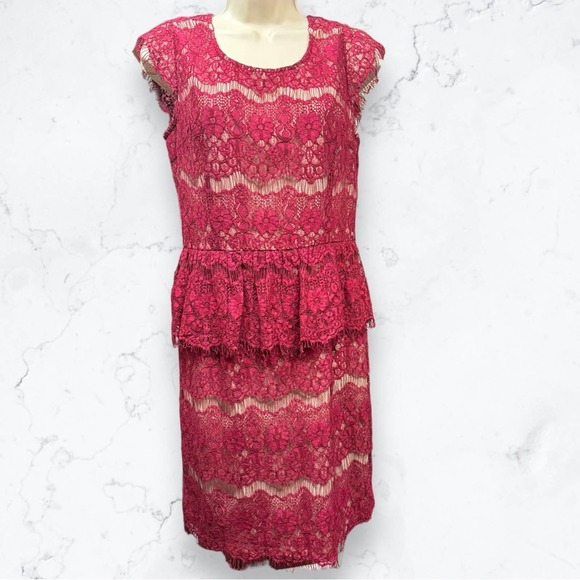 Anthropologie Maeve Red Peplum Tiered Lace Dress - Picture 1 of 6